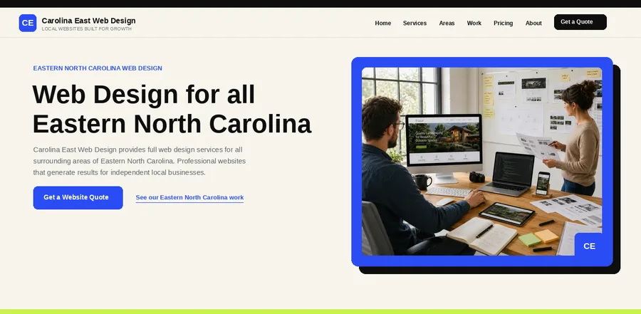 Homepage of Carolina East Web Design, a local web design site built by Southeast Alabama Web Design