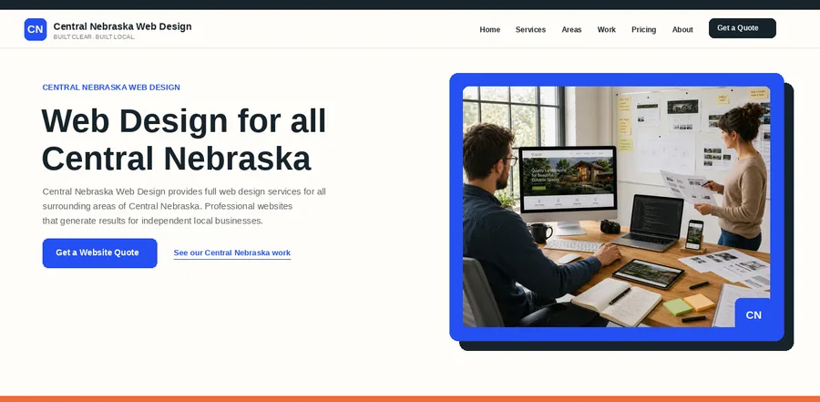 Homepage of Central Nebraska Web Design, a local web design site built by Southeast Alabama Web Design